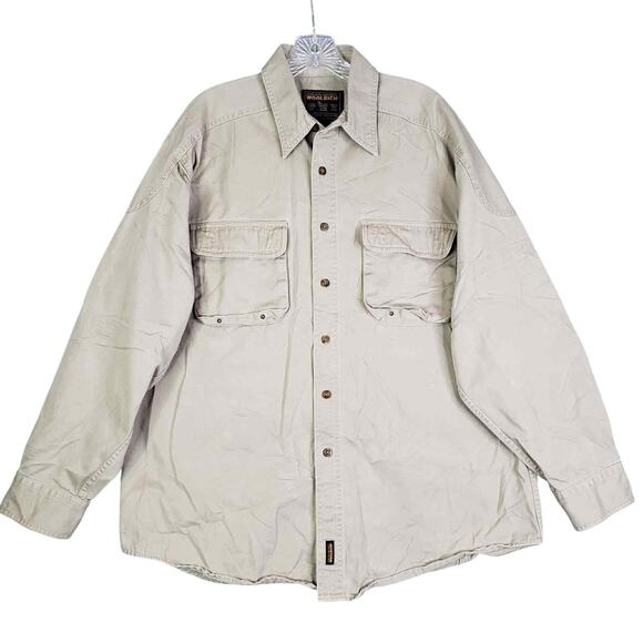 Woolrich Shirt Cotton Canvas Pocket Mens Size Large L Khaki LS Button Down - Picture 2 of 12
